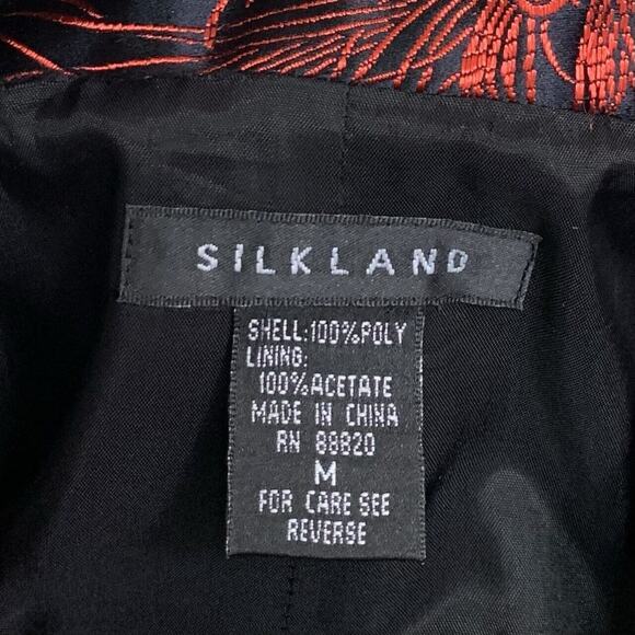 Silkland Blazer Jacket Women's Medium Black Red Satin Floral Abstract Jacquard - Picture 6 of 9